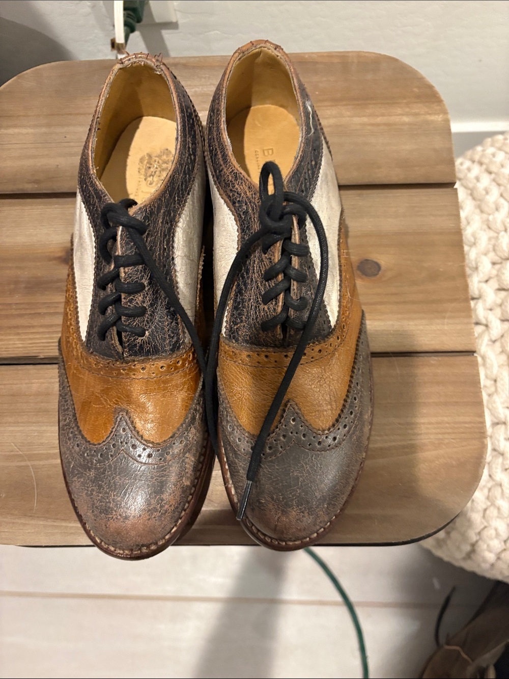 Men's Tri-Tone Leather Wingtip Oxfords - Brown/Tan/Cream